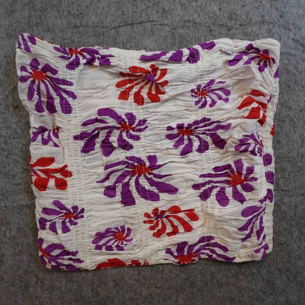 Gimaguas Top Womens Small White Purple Floral Retro Tube Smocked Strapless